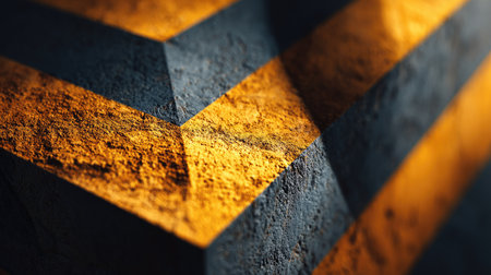 This abstract image features intricate geometric shapes highlighted by warm tones and deep shadows, creating a captivating artistic composition.の素材