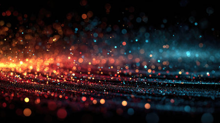 This image features a stunning array of colorful bokeh lights, creating a mesmerizing abstract background filled with shimmering particles and a soft glow effect.の素材