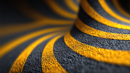 This image features a captivating abstract spiral pattern that combines vibrant yellow and deep black on a textured surface, perfect for creative projects.の素材