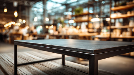 A modern coffee table with a seamless design sits atop a rustic wooden base, showcasing its aesthetic in a cozy interior with warm lighting that enhances comfort.の素材