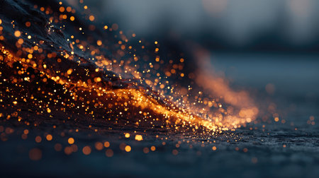 Experience the captivating beauty of glowing particles and sparkling light in this close-up image. The enchanting atmosphere creates a surreal and magical scene.の素材