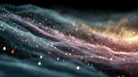 A mesmerizing abstract digital background featuring colorful swirls and glowing particles creates a dreamlike atmosphere perfect for various creative projects.の素材