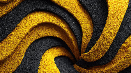 This captivating abstract image features swirling patterns of yellow and black sand, creating a rich texture and dynamic visual flow that inspires creativity.の素材