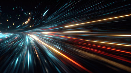 Experience the captivating beauty of abstract light trails, creating dynamic and colorful energy that evokes themes of speed and technology.の素材