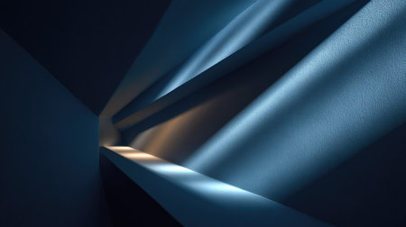 This captivating abstract image features dynamic light rays and geometric shapes, creating a serene atmosphere with smooth gradients and deep shadows.の素材