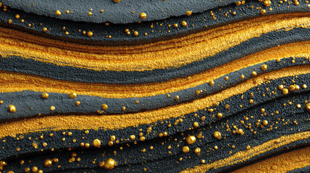 This stunning abstract background features smooth waves of black and gold foil, enhanced with glitter. It's perfect for elegant designs and creative projects.の素材