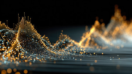Captivating abstract image featuring luminous waveforms made of glowing particles, ideal for themes related to technology, data visualization, and creativity.の素材