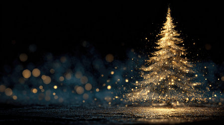 A beautiful Christmas tree adorned with sparkling lights and surrounded by dreamy bokeh effects, creating a magical holiday atmosphere. Perfect for seasonal themes.の素材