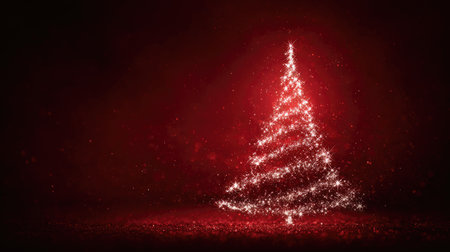 A stunning glittering Christmas tree sparkles against a rich red background, creating a festive and magical atmosphere perfect for holiday celebrations.の素材