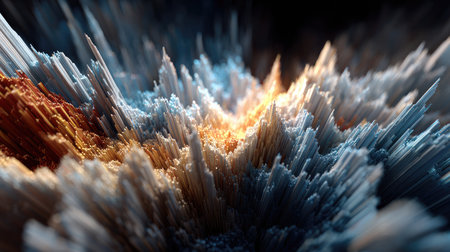 This stunning abstract artwork features jagged peaks and glowing formations in a vibrant color palette, creating an evocative and dynamic visual experience.の素材