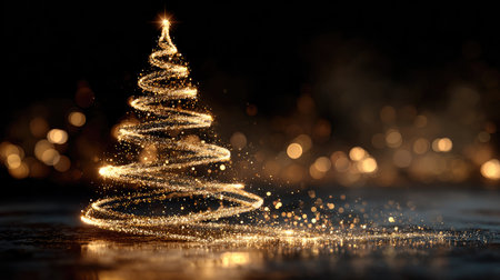 Stunning representation of a Christmas tree adorned with sparkling golden lights, creating a magical and festive atmosphere perfect for holiday celebrations.の素材