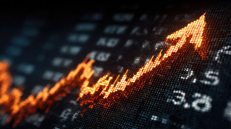 This image represents an abstract digital chart displaying an upward trend in financial data. It captures the essence of investment growth and market analytics.の素材