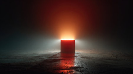 A captivating scene featuring a central cylinder radiating warm light in a foggy environment. The interplay of light and shadow creates an atmospheric and artistic composition, perfect for evoking mystery and depth in visual storytelling.の素材