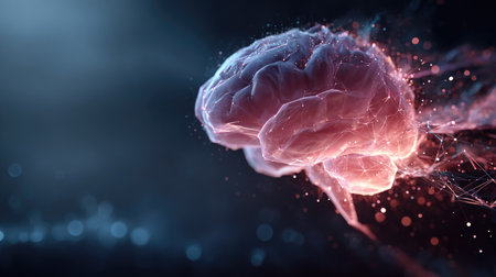 This captivating digital artwork illustrates an abstract brain concept enhanced by glowing effects, showcasing the intersection of technology and creativity in visualization.の素材