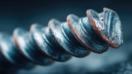 This close-up image captures the intricate details of a rusty metal screw with visible threads, perfect for showcasing industrial craftsmanship or hardware design.の素材