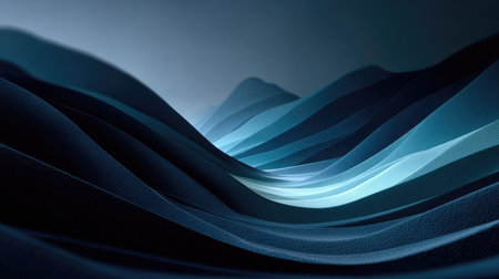 This captivating abstract image features soft blue waves and flowing lines set against a dark backdrop, creating a serene and modern artistic ambiance ideal for design projects.の素材