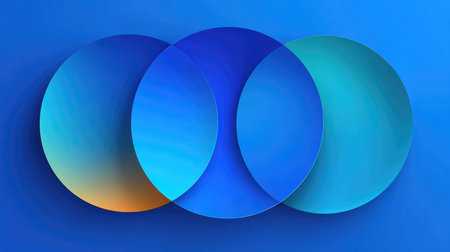 This captivating abstract image features three overlapping blue circles, showcasing a vibrant gradient that creates a modern and artistic visual, perfect for creative projects.の素材