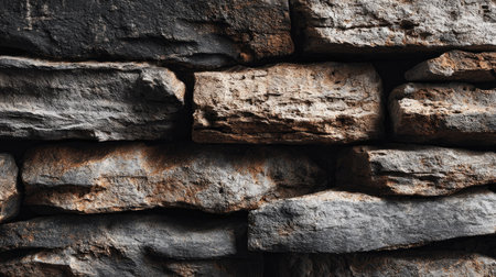Discover a detailed view of a textured stone wall featuring a variety of colors and sizes, perfect for architectural backgrounds and design projects.の素材