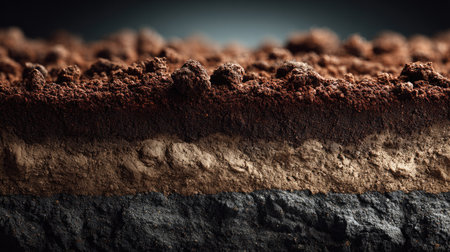 This captivating close-up image showcases the intricate layers of cocoa powder, highlighting texture and color variations perfect for culinary projects.の素材