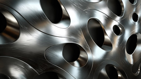 This striking abstract metal wall features smooth curves and circular cutouts that create a play of light and shadow, enhancing modern artistic aesthetics.の素材