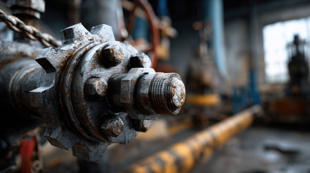 This close-up image showcases rusty industrial equipment in an abandoned factory. Intricate details of gears and pipes emphasize the wear and age of machinery, capturing a sense of nostalgia.の素材