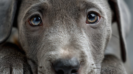 This close-up image captures a young puppy's expressive eyes, highlighting its soft fur and gentle demeanor, evoking feelings of warmth and affection.の素材