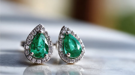 This stunning image showcases elegant green emerald drop earrings accented with sparkling diamonds, highlighting their exquisite design. Perfect for fashion enthusiasts.の素材