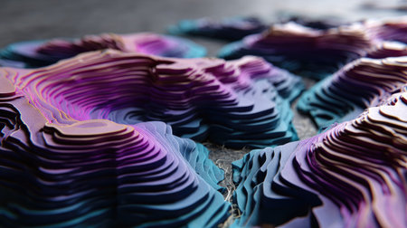 This captivating image features a stunning layered paper art design that explores abstract topography with vibrant colors and intricate patterns.の素材