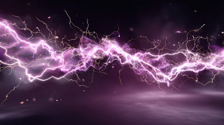This striking image captures the essence of nature's power, showcasing brilliant purple lightning across a dark background. The dynamic display creates an electrifying atmosphere, perfect for emphasizing energy and drama in various creative projects.の素材