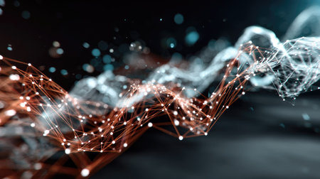 An enchanting abstract visualization showcasing colorful wave patterns formed by digital connections, creating a dynamic and futuristic atmosphere.の素材