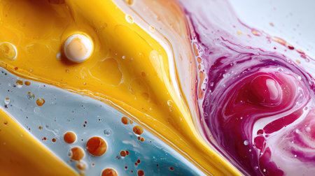 This captivating abstract composition features vibrant swirls of liquid paint blending together, creating a beautiful and artistic display.の素材