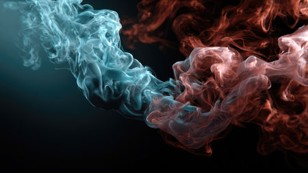 A stunning blend of blue and red smoke swirls gracefully in the dark, creating a mesmerizing abstract design perfect for artistic projects or backgrounds.の素材