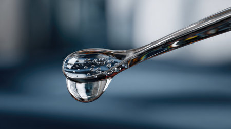 This stunning close-up image showcases water droplets resting on a spoon, reflecting light and creating a mesmerizing effect against a blurred background.の素材