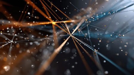 Explore a stunning abstract digital background featuring vibrant light rays and sparkling particles against a dark ambiance, perfect for creative projects.の素材