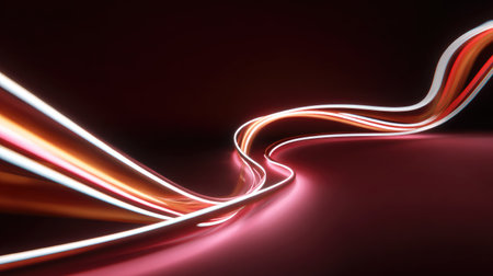 An abstract representation of flowing light trails sweeping through a dark space, showcasing vibrant colors and smooth motion, evoking energy and elegance.の素材