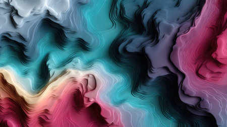 This stunning abstract artwork features fluid waves in vibrant shades of blue, pink, and black, showcasing a dynamic interplay of colors and textures suitable for various design projects.の素材