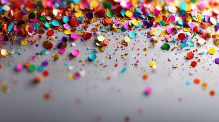 A close-up image of vibrantly colored confetti scattered on a light surface, perfect for capturing the essence of joy and celebration during special events.の素材