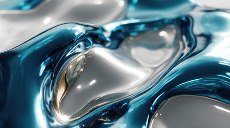This captivating abstract image showcases a fluid surface with shimmering blue tones and smooth curves, perfect for artistic and design projects.の素材