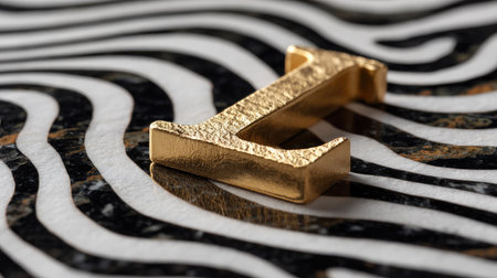 This striking image features a golden letter 'I' artfully positioned on a zebra striped background, showcasing luxury and elegance in contemporary design.の素材