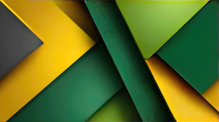 This abstract image features geometric shapes in various shades of green and yellow, creating a vibrant and modern composition perfect for design projects.の素材