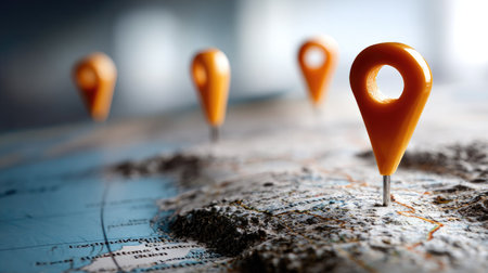 This captivating image showcases a detailed map adorned with vibrant location pins, perfect for travel enthusiasts and planners. Highlight key destinations!の素材