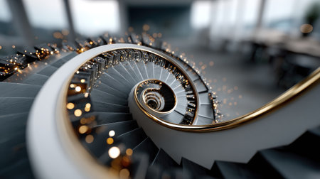 Captivating image of an elegant spiral staircase showcasing soft lighting and modern design elements, perfect for architecture and interior inspiration.の素材