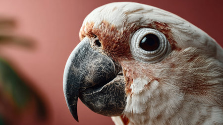 This stunning close-up features a parrot with intricate feather patterns and a vibrant personality, set against a warm backdrop that enhances its beauty.の素材