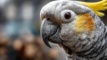 A stunning close-up of a cockatoo showcasing its vibrant yellow crest and intricate feather patterns. This image captures the beauty and charm of wildlife.の素材