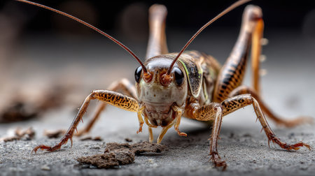 This striking close-up image showcases the intricate details of an insect with complex eyes and prominent antennae, highlighting its natural habitat.の素材