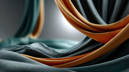 This captivating image showcases flowing fabric in an elegant arrangement, highlighting its rich textures and warm tones. Ideal for design inspiration.の素材