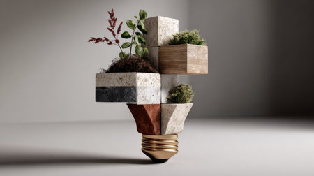 Explore a captivating arrangement of abstract plant blocks showcasing a unique design. This modern sculpture combines textures and colors, perfect for stylish interior decor.の素材
