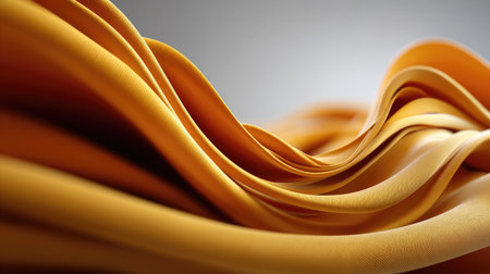Captivating close-up of flowing silky fabric in warm golden tones, creating a dynamic and elegant background perfect for fashion design and artistic projects.の素材