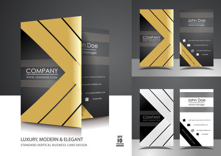 Creative vertical business card design with gold ribbonsのイラスト素材