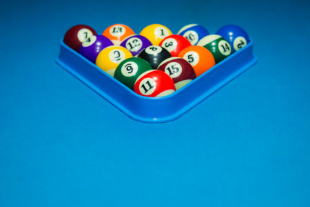 Set of billiard balls in triangle. Space for copy. の写真素材